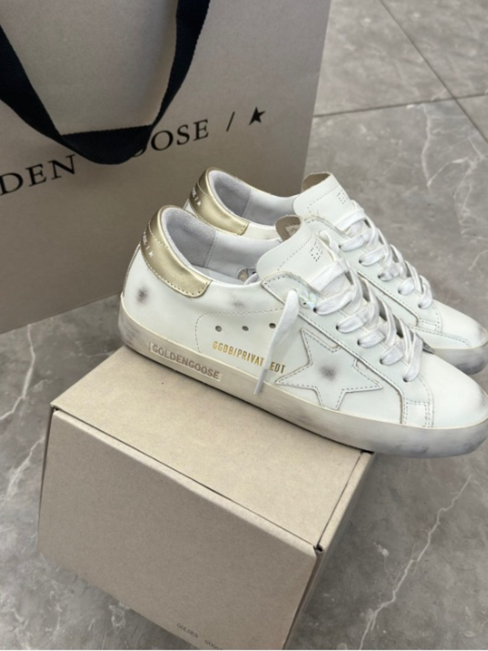 Golden Goose White Leather Superstar Sneakers with Gold Heel Tab